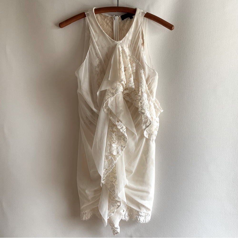 Proenza Schouler~ Ruffle Front Ivory French Lace + Silk Top* size 2 /Ultra Mini